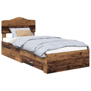 Bed Frame with Headboard Old Wood 90 x 200 cm Engineered Wood vidaXL Bed Frame with Headboard Old Wood 90 x 200 cm Engineered Wood vidaXL