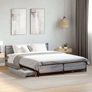 Bed Frame with Drawers without Mattress Grey Sonoma 135x190 cm Double Vidaxl Bed Frame with Drawers without Mattress Grey Sonoma 135x190 cm Double Vidaxl