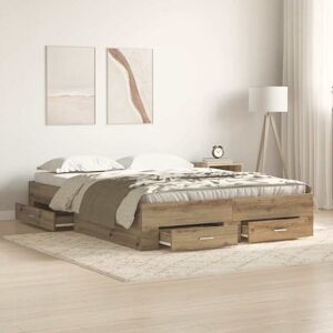 Bed Frame with Drawers Artisan oak 135 x 190 cm Engineered wood Vidaxl Bed Frame with Drawers Artisan oak 135 x 190 cm Engineered wood Vidaxl