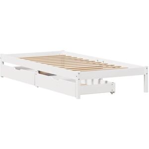 vidaXL Bed Frame with Drawers White 90x190 cm Single Solid Wood Pine - Bed Frame vidaXL Bed Frame with Drawers White 90x190 cm Single Solid Wood Pine - Bed Frame