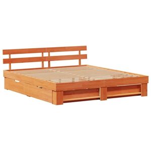 Bed Frame with Headboard Wax brown 180 x 200 cm Solid pine wood Vidaxl Bed Frame with Headboard Wax brown 180 x 200 cm Solid pine wood Vidaxl