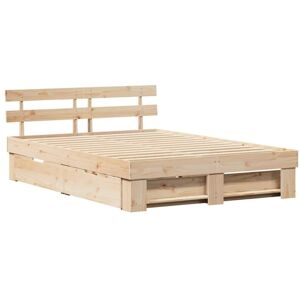 Bed Frame with Headboard Brown 150 x 200 cm Solid pine wood Vidaxl Bed Frame with Headboard Brown 150 x 200 cm Solid pine wood Vidaxl