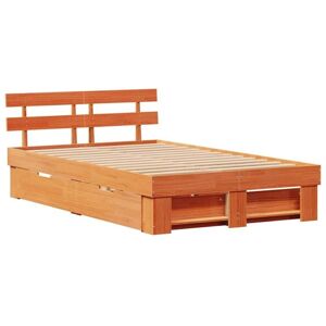 Bed Frame with Headboard Wax brown 120 x 190 cm Solid pine wood Vidaxl Bed Frame with Headboard Wax brown 120 x 190 cm Solid pine wood Vidaxl