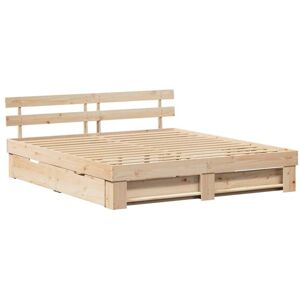 Bed Frame with Headboard Brown 200 x 200 cm Solid pine wood Vidaxl Bed Frame with Headboard Brown 200 x 200 cm Solid pine wood Vidaxl
