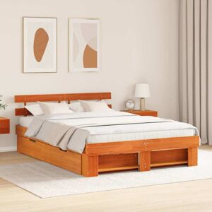 Bed Frame with Headboard Wax brown 150 x 200 cm Solid pine wood Vidaxl Bed Frame with Headboard Wax brown 150 x 200 cm Solid pine wood Vidaxl
