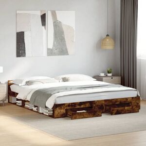 Bed Frame with Drawers without Mattress Smoked Oak 180x200 cm Super King vidaXL Bed Frame with Drawers without Mattress Smoked Oak 180x200 cm Super King vidaXL