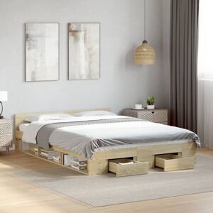 Bed Frame with Drawers without Mattress Sonoma Oak 150x200 cm King Size vidaXL Bed Frame with Drawers without Mattress Sonoma Oak 150x200 cm King Size vidaXL