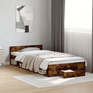 Bed Frame with Drawer without Mattress Smoked Oak 75x190 cm Small Single Vidaxl Bed Frame with Drawer without Mattress Smoked Oak 75x190 cm Small Single Vidaxl