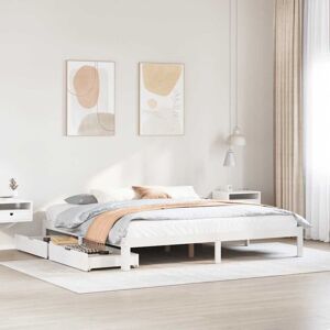 vidaXL Bed Frame with Drawers 200x200cm - Solid Pine Wood - White - Bed Type vidaXL Bed Frame with Drawers 200x200cm - Solid Pine Wood - White - Bed Type