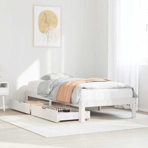 vidaXL Bed Frame with Drawers - Solid Pine - White - Bed Type vidaXL Bed Frame with Drawers - Solid Pine - White - Bed Type