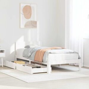 vidaXL White Bed Frame with Drawers - Bed Base Solid Wood Pine vidaXL White Bed Frame with Drawers - Bed Base Solid Wood Pine