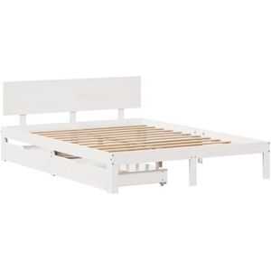 vidaXL Bed Frame with Drawers 140x200 cm - Solid Wood Pine - White vidaXL Bed Frame with Drawers 140x200 cm - Solid Wood Pine - White
