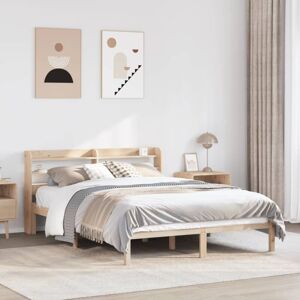 vidaXL Bed Frame with Headboard Double Solid Pine Wood 135x190 - Bed Frame vidaXL Bed Frame with Headboard Double Solid Pine Wood 135x190 - Bed Frame