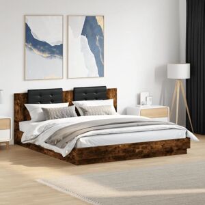 Bed Frame with LED without Mattress Smoked Oak 200x200 cm vidaXL Bed Frame with LED without Mattress Smoked Oak 200x200 cm vidaXL
