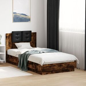 Bed Frame with led without Mattress Smoked Oak 90x190 cm Single Vidaxl Bed Frame with led without Mattress Smoked Oak 90x190 cm Single Vidaxl