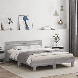 vidaXL Bed Frame with Headboard - 150x200 cm - Grey Sonoma - Bed Type vidaXL Bed Frame with Headboard - 150x200 cm - Grey Sonoma - Bed Type