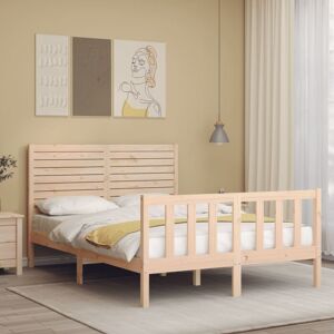 vidaXL Double Bed with Solid Wood Headboard - Bedroom Furniture vidaXL Double Bed with Solid Wood Headboard - Bedroom Furniture