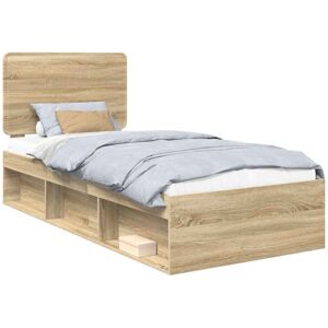 Bed Frame with Headboard Sonoma Oak 90 x 200 cm Solid Pine Wood vidaXL Bed Frame with Headboard Sonoma Oak 90 x 200 cm Solid Pine Wood vidaXL