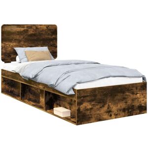 Bed Frame with Headboard Smoked Oak 75 x 190 cm Solid Pine Wood vidaXL Bed Frame with Headboard Smoked Oak 75 x 190 cm Solid Pine Wood vidaXL