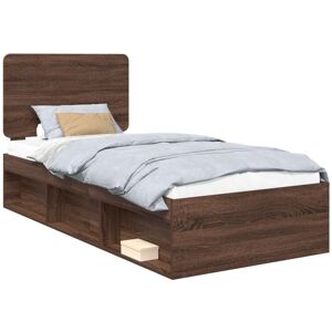 Bed Frame with Headboard Brown Oak 90 x 200 cm Solid Pine Wood vidaXL Bed Frame with Headboard Brown Oak 90 x 200 cm Solid Pine Wood vidaXL
