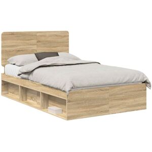 Bed Frame Sonoma Oak 135 x 190 cm Solid Pine Wood vidaXL Bed Frame Sonoma Oak 135 x 190 cm Solid Pine Wood vidaXL