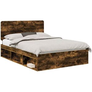 Bed Frame Smoked Oak 140 x 190 cm Solid Pine Wood vidaXL Bed Frame Smoked Oak 140 x 190 cm Solid Pine Wood vidaXL