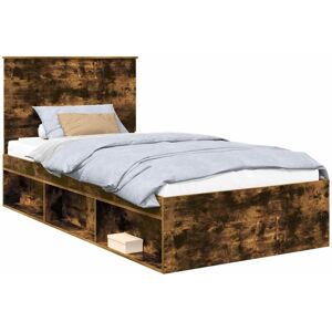 Bed Frame Smoked Oak 100 x 200 cm Solid Pine Wood vidaXL Bed Frame Smoked Oak 100 x 200 cm Solid Pine Wood vidaXL