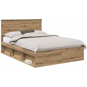 Bed Frame Artisian Oak 135 x 190 cm Solid Pine Wood vidaXL Bed Frame Artisian Oak 135 x 190 cm Solid Pine Wood vidaXL