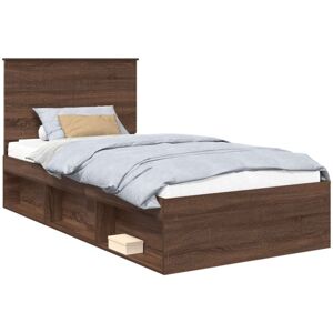 Bed Frame with Headboard Brown Oak 100 x 200 cm Solid Pine Wood vidaXL Bed Frame with Headboard Brown Oak 100 x 200 cm Solid Pine Wood vidaXL