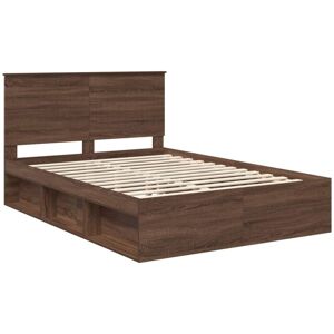 Bed Frame with Headboard Brown Oak 140 x 200 cm Solid Pine Wood vidaXL Bed Frame with Headboard Brown Oak 140 x 200 cm Solid Pine Wood vidaXL