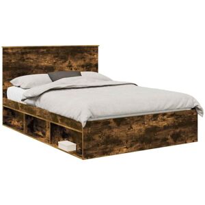 Bed Frame Smoked Oak 135 x 190 cm Solid Pine Wood vidaXL Bed Frame Smoked Oak 135 x 190 cm Solid Pine Wood vidaXL