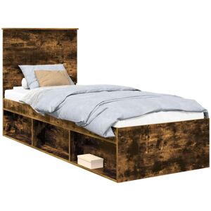 Bed Frame with Headboard Smoked Oak 75 x 190 cm Solid Pine Wood vidaXL Bed Frame with Headboard Smoked Oak 75 x 190 cm Solid Pine Wood vidaXL