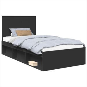 Bed Frame with Headboard Black 100 x 200 cm Solid Pine Wood vidaXL Bed Frame with Headboard Black 100 x 200 cm Solid Pine Wood vidaXL