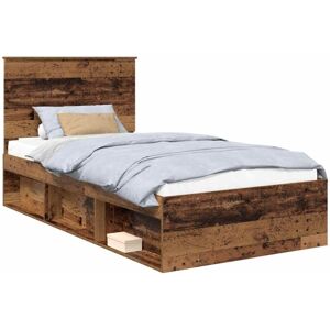 Bed Frame with Headboard Old Wood 100 x 200 cm Solid Pine Wood vidaXL Bed Frame with Headboard Old Wood 100 x 200 cm Solid Pine Wood vidaXL
