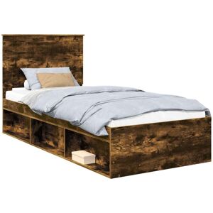 Bed Frame with Headboard Smoked Oak 90 x 200 cm Solid Pine Wood vidaXL Bed Frame with Headboard Smoked Oak 90 x 200 cm Solid Pine Wood vidaXL