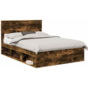 Bed Frame with Mattress Smoked Oak 150 x 200 cm Solid Pine Wood vidaXL Bed Frame with Mattress Smoked Oak 150 x 200 cm Solid Pine Wood vidaXL
