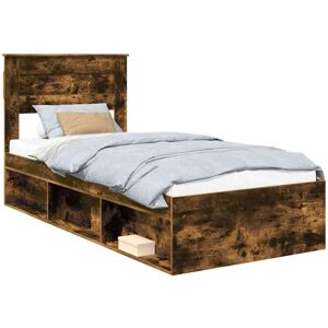 Bed Frame with Mattress Smoked Oak 100 x 200 cm Solid Pine Wood vidaXL Bed Frame with Mattress Smoked Oak 100 x 200 cm Solid Pine Wood vidaXL