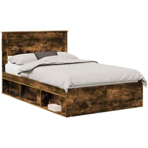 Bed Frame with Mattress Smoked Oak 135 x 190 cm Solid Pine Wood vidaXL Bed Frame with Mattress Smoked Oak 135 x 190 cm Solid Pine Wood vidaXL