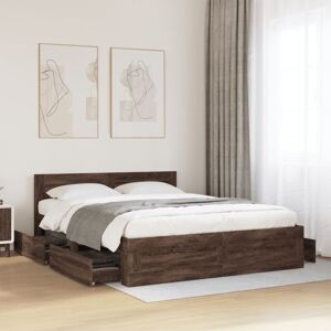 vidaXL Bed Frame with Headboard - Engineered Wood - Brown Oak - Bed Frame vidaXL Bed Frame with Headboard - Engineered Wood - Brown Oak - Bed Frame