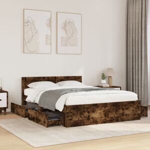 Bed Frame with Headboard without Mattress Smoked Oak 140x190 cm Vidaxl Bed Frame with Headboard without Mattress Smoked Oak 140x190 cm Vidaxl