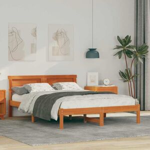 Vidaxl - Bed Frame with Headboard Wax brown 135 x 190 cm Solid pine wood Vidaxl - Bed Frame with Headboard Wax brown 135 x 190 cm Solid pine wood
