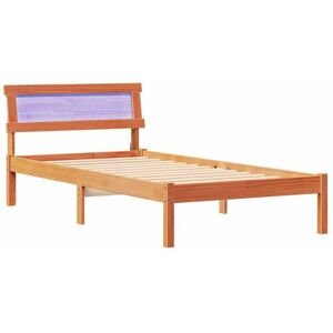 Vidaxl Pine Bed Frame with LED - Modern, Solid Wood, Brown - Bed Frame Vidaxl Pine Bed Frame with LED - Modern, Solid Wood, Brown - Bed Frame