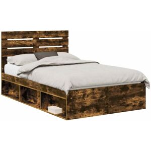 Bed Frame Smoked Oak 135 x 190 cm Solid Pine Wood vidaXL Bed Frame Smoked Oak 135 x 190 cm Solid Pine Wood vidaXL