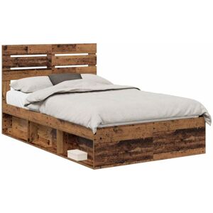 Bed Frame with Headboard Old Wood 135 x 190 cm Solid Pine Wood vidaXL Bed Frame with Headboard Old Wood 135 x 190 cm Solid Pine Wood vidaXL