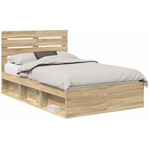 Bed Frame Sonoma Oak 135 x 190 cm Solid Pine Wood vidaXL Bed Frame Sonoma Oak 135 x 190 cm Solid Pine Wood vidaXL