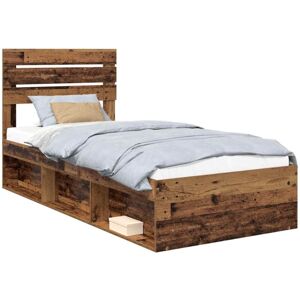 Bed Frame with Headboard Old Wood 100 x 200 cm Solid Pine Wood vidaXL Bed Frame with Headboard Old Wood 100 x 200 cm Solid Pine Wood vidaXL