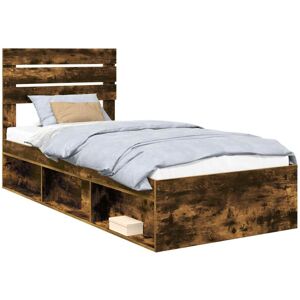 Bed Frame with Headboard Smoked Oak 90 x 200 cm Solid Pine Wood vidaXL Bed Frame with Headboard Smoked Oak 90 x 200 cm Solid Pine Wood vidaXL