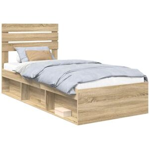 Bed Frame with Headboard Sonoma Oak 75 x 190 cm Solid Pine Wood vidaXL Bed Frame with Headboard Sonoma Oak 75 x 190 cm Solid Pine Wood vidaXL