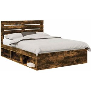 Bed Frame Smoked Oak 140 x 200 cm Solid Pine Wood vidaXL Bed Frame Smoked Oak 140 x 200 cm Solid Pine Wood vidaXL
