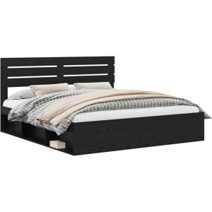 Bed Frame with Headboard Black 180 x 200 cm Solid Pine Wood vidaXL Bed Frame with Headboard Black 180 x 200 cm Solid Pine Wood vidaXL